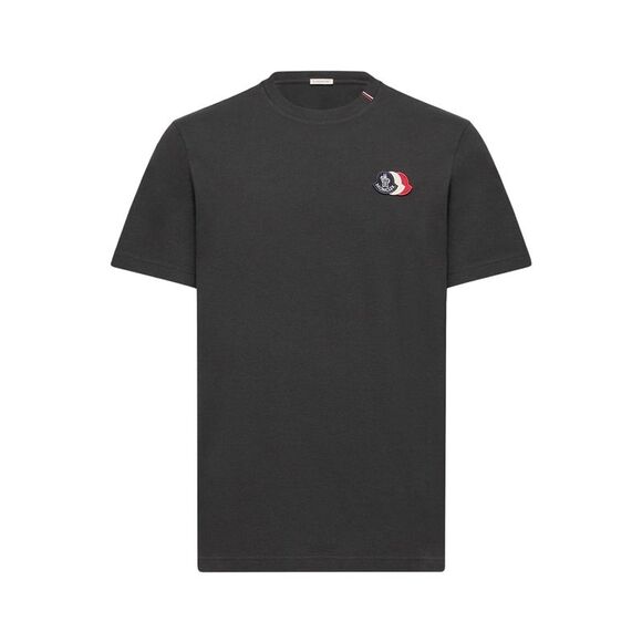 Moncler Men Navy Blue Cotton T-Shirt With Embroidered Tricolor Logo